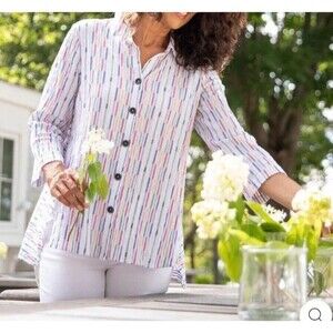 Habitat Button Up Shirt Womens Medium Wrap Around Fiesta Tunic Cotton Blend Top